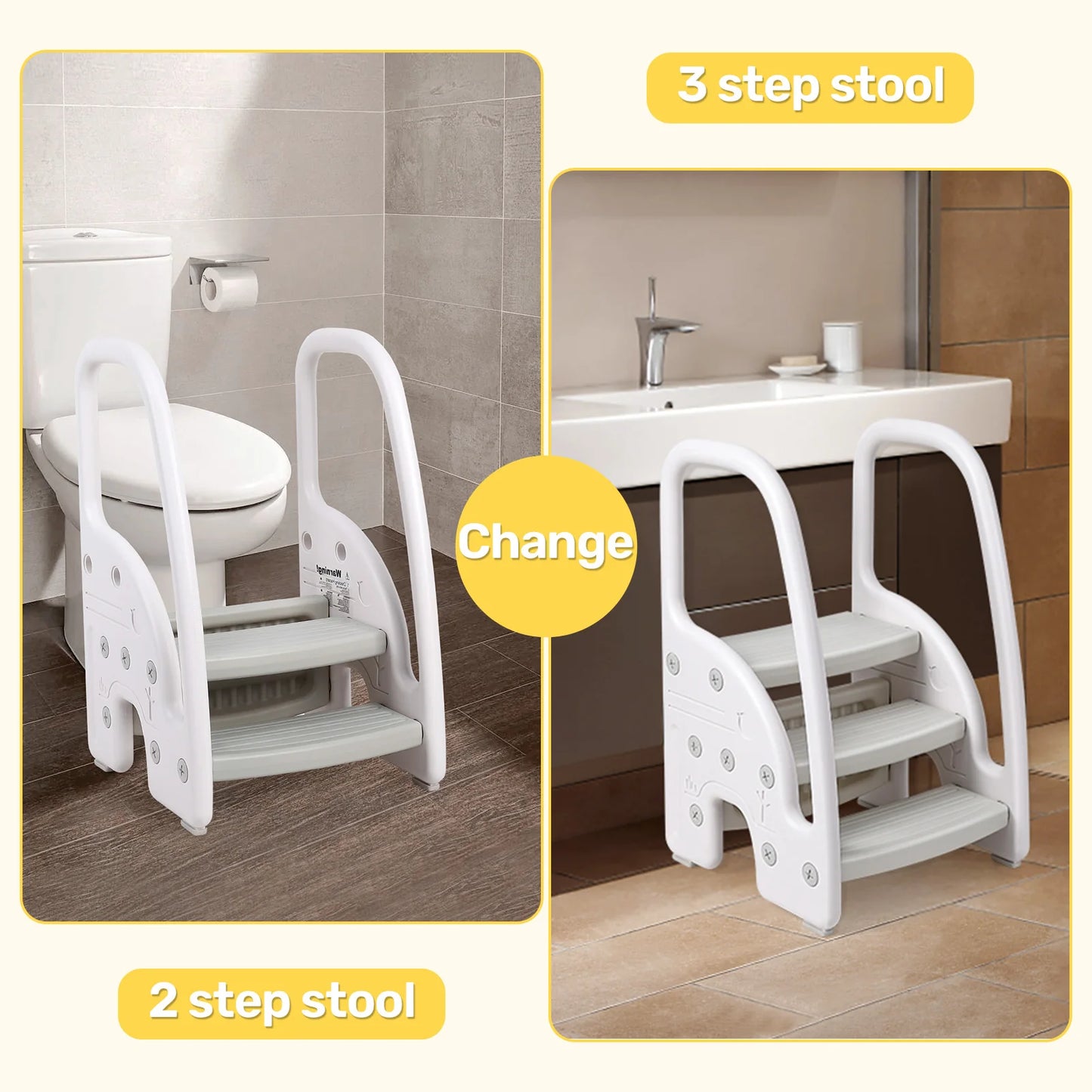 Toddler Step Stool With Handles 3-Step Plastic Stool