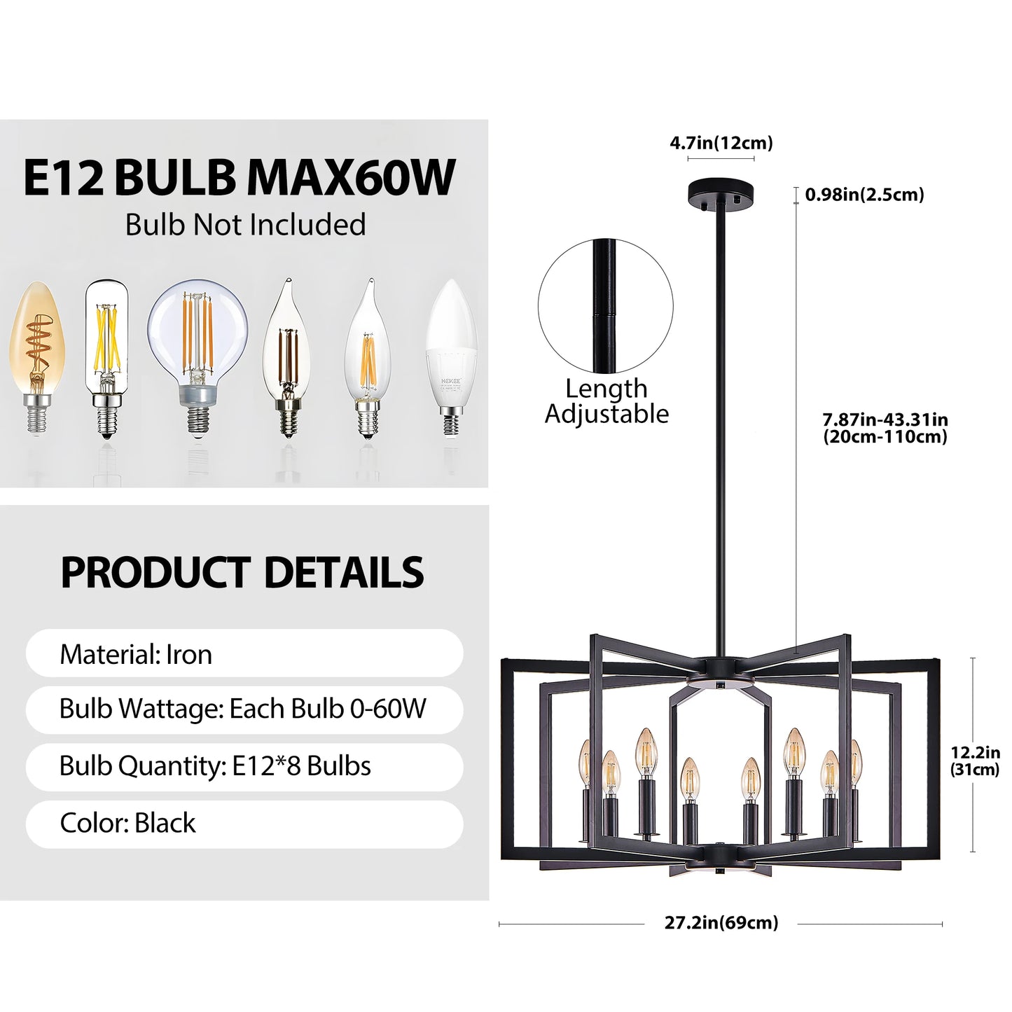 ARLGSITE Geometric Pendant Light Chandelier Industrial Metal Fixture