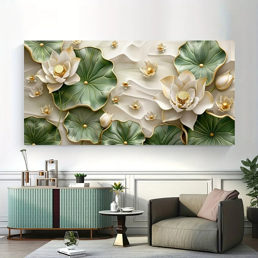 Modern Abstract Lotus Leaf Canvas Art With Pine Wood Frame