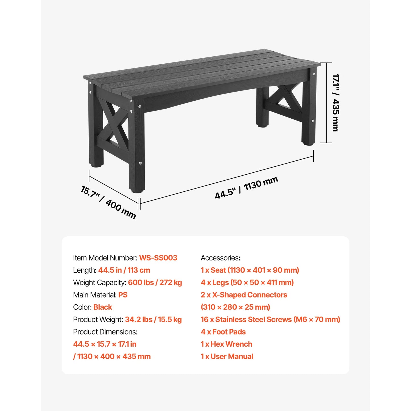 SucceBuy Outdoor Wood and Metal Garden Bench