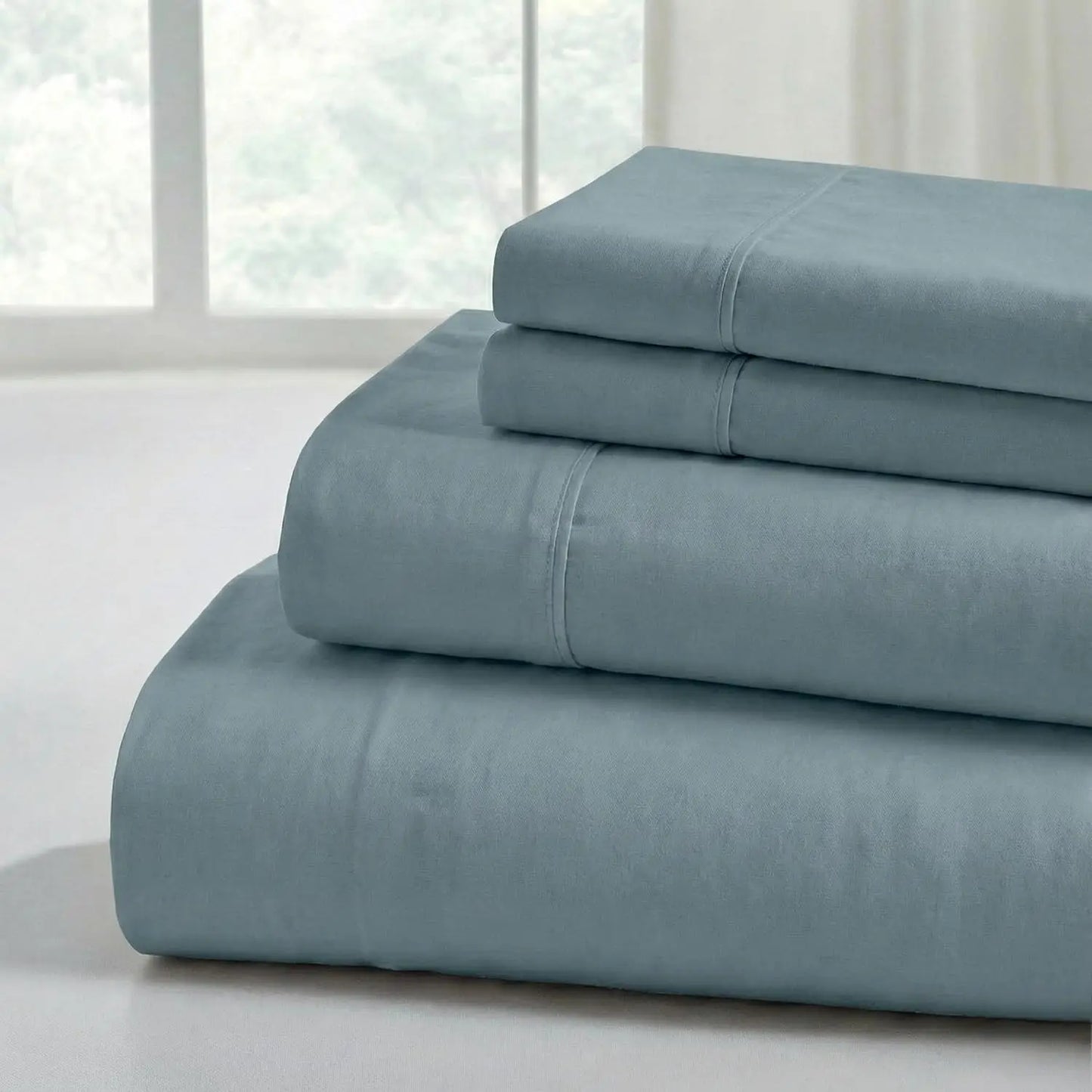 Silky Bamboo Fiber Bed Sheets Set With Flat And Fitted