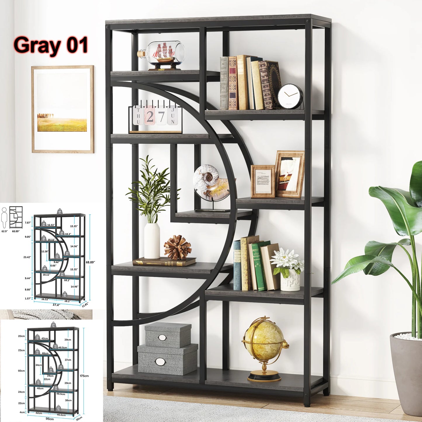 Tribesigns 5 Tier Industrial Etagere Bookcase Storage