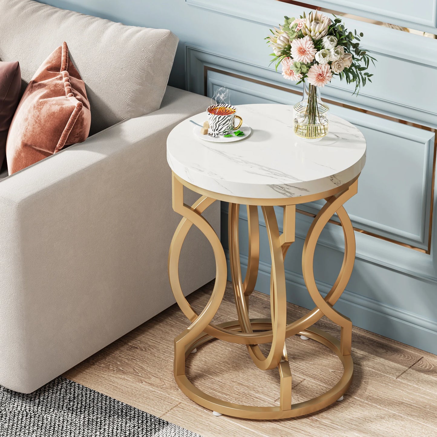 Tribesigns Modern Round End Table With Thick Wood Top O Shaped Base