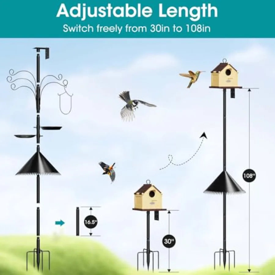 Squirrel-Proof Heavy-Duty Bird Feeder Stand With Five Hooks