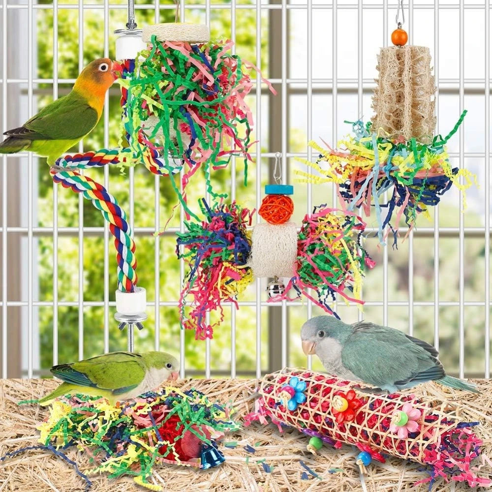 Six Pack Parrot Chew Toys Foraging Paper Ball Cage Hanging Bird Toys
