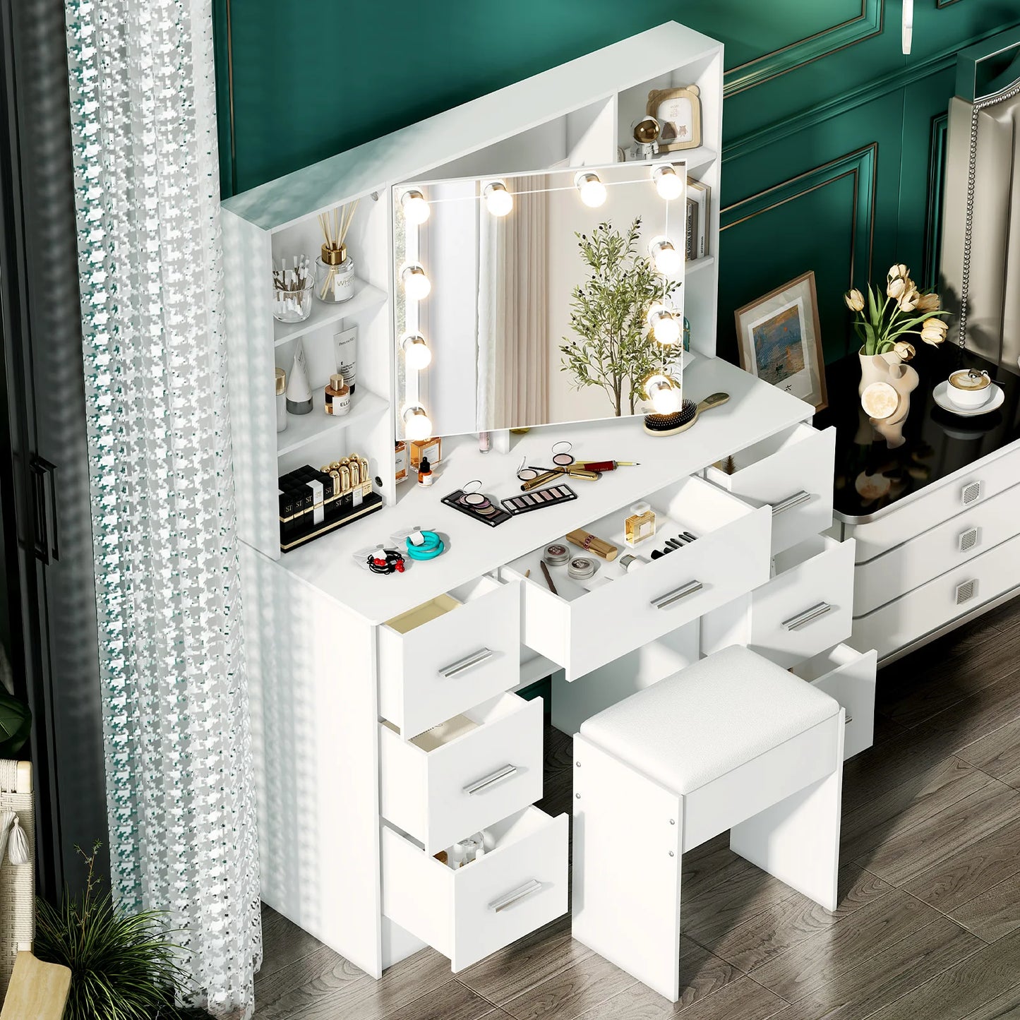 Onesaimei Minimalist Natural Wood Vanity With Lighted Mirror And Storage