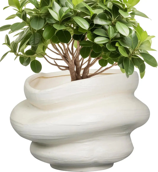 White Ceramic Plant Pot With Drainage Hole For Indoor And Outdoor