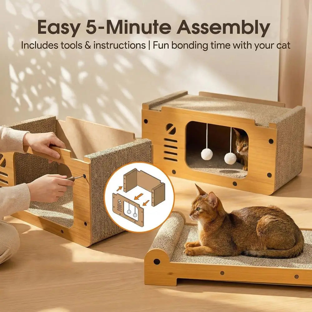 Retro TV Cat House With Sofa Top Scratcher Board Decor