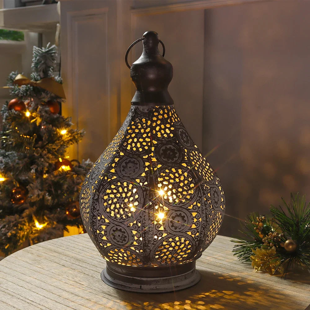 NEWIMAGE Moroccan Battery Powered Table Lamp Lantern Outdoor Decor