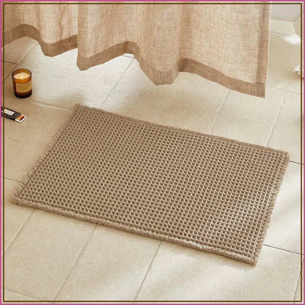 Boho Waffle Bath Mat Non Slip Ultra Absorbent Quick Dry