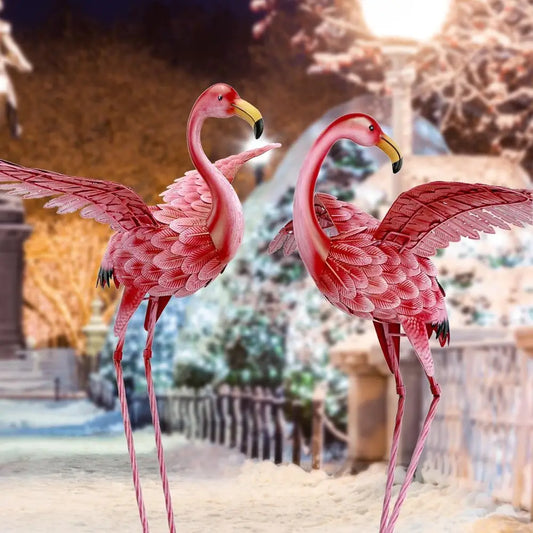 Metal Flamingo Yard Decor Set Of 2 For Garden Ornaments