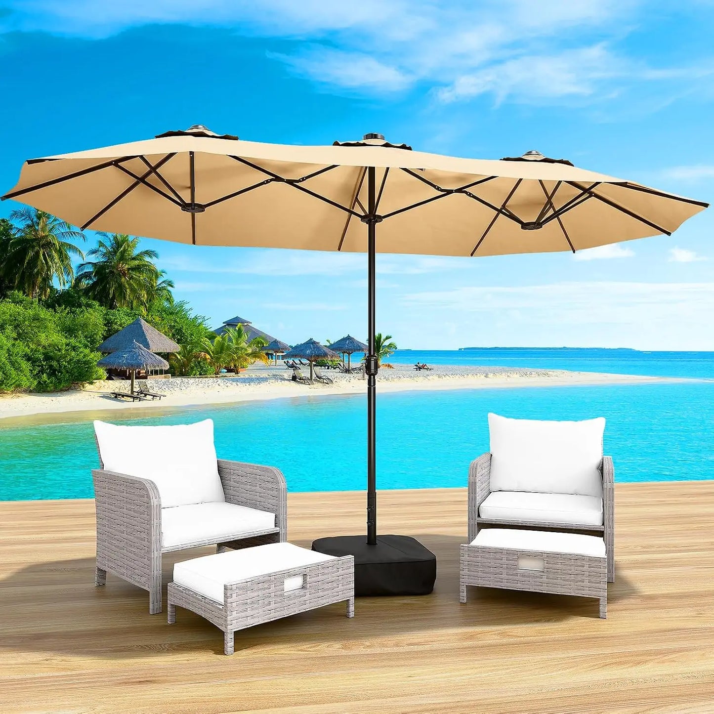 Rectangular Outdoor Double Sided Market Patio Umbrella With Base