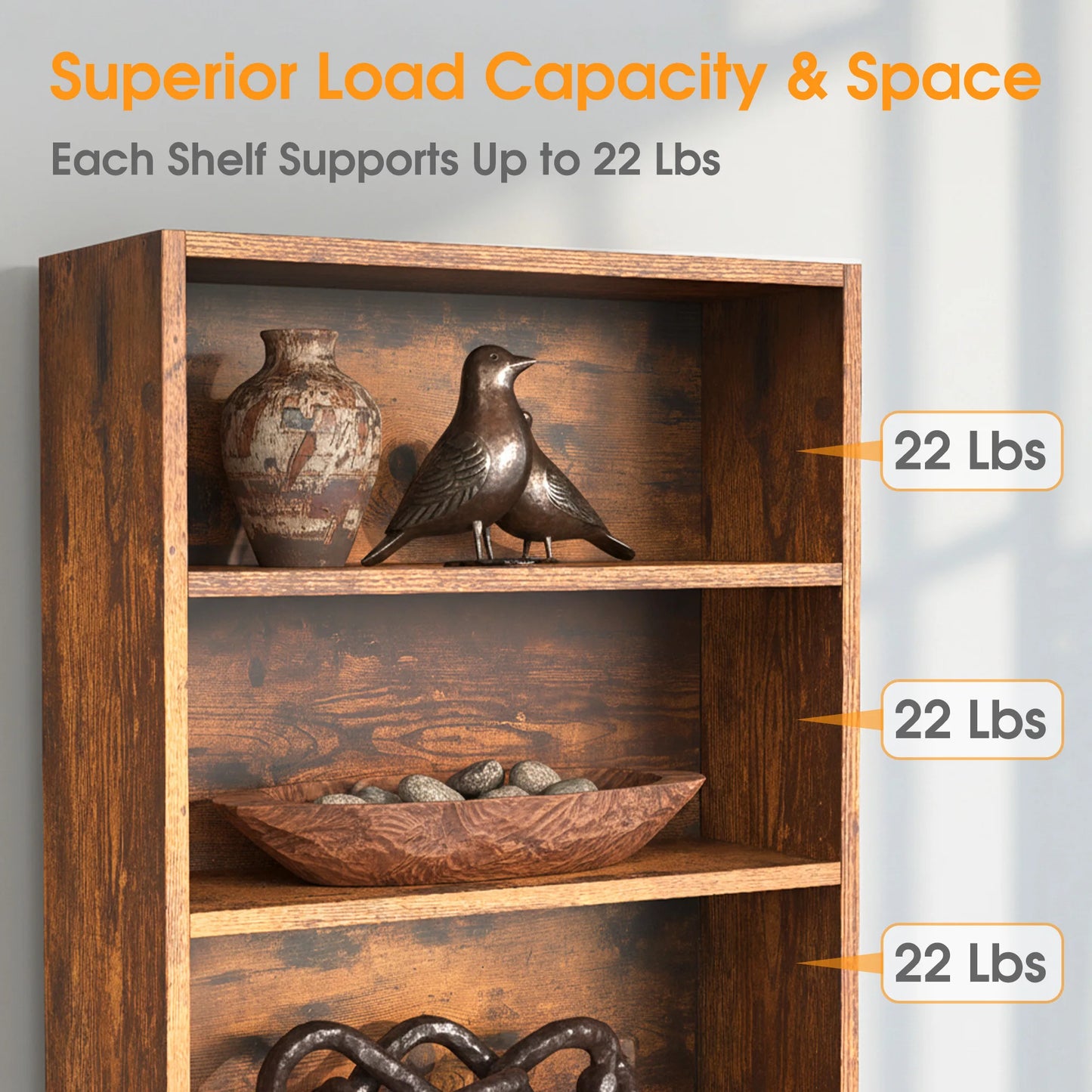 MCQ 6 Shelf Wooden Bookcase With Open Display And Storage