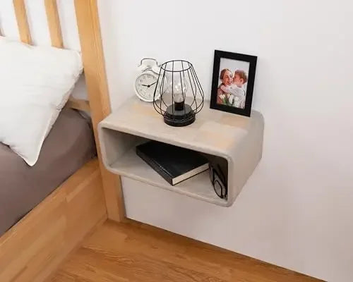 Floating Wooden Nightstand, Wall Mounted Bedside Shelf