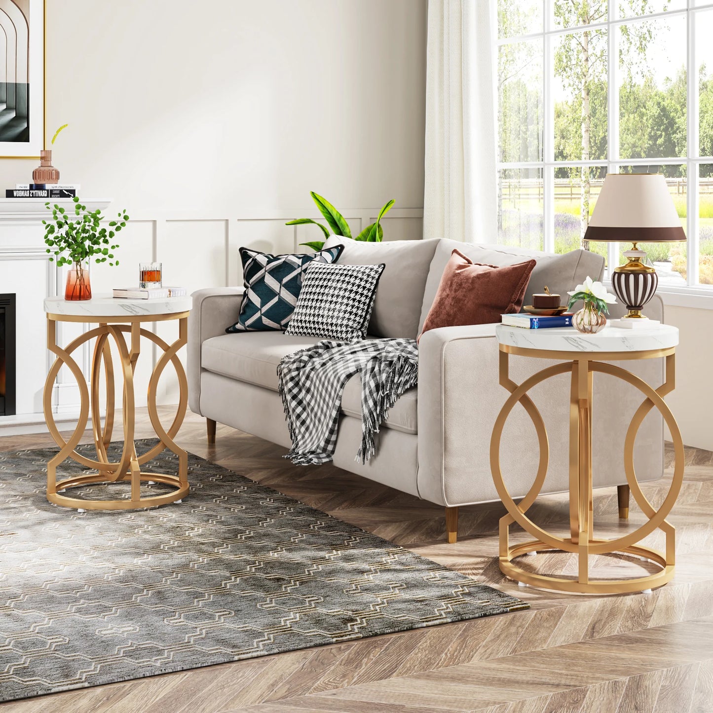 Tribesigns Modern Round End Table With Thick Wood Top O Shaped Base