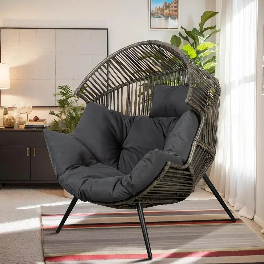 Outdoor Wicker Egg Chair With Cushion For Patio And Balcony