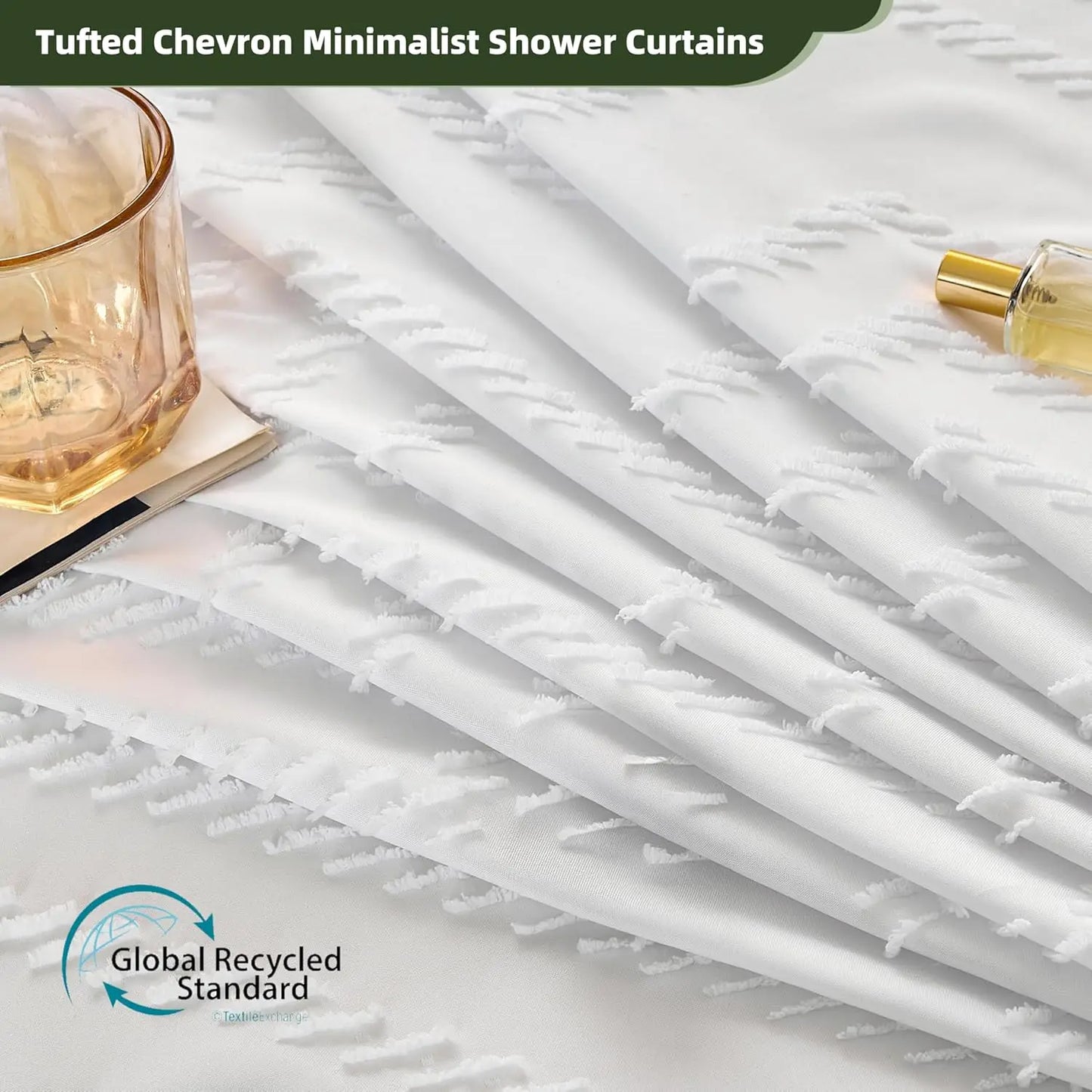Boho Textured Tufted Chevron Waterproof Shower Curtain