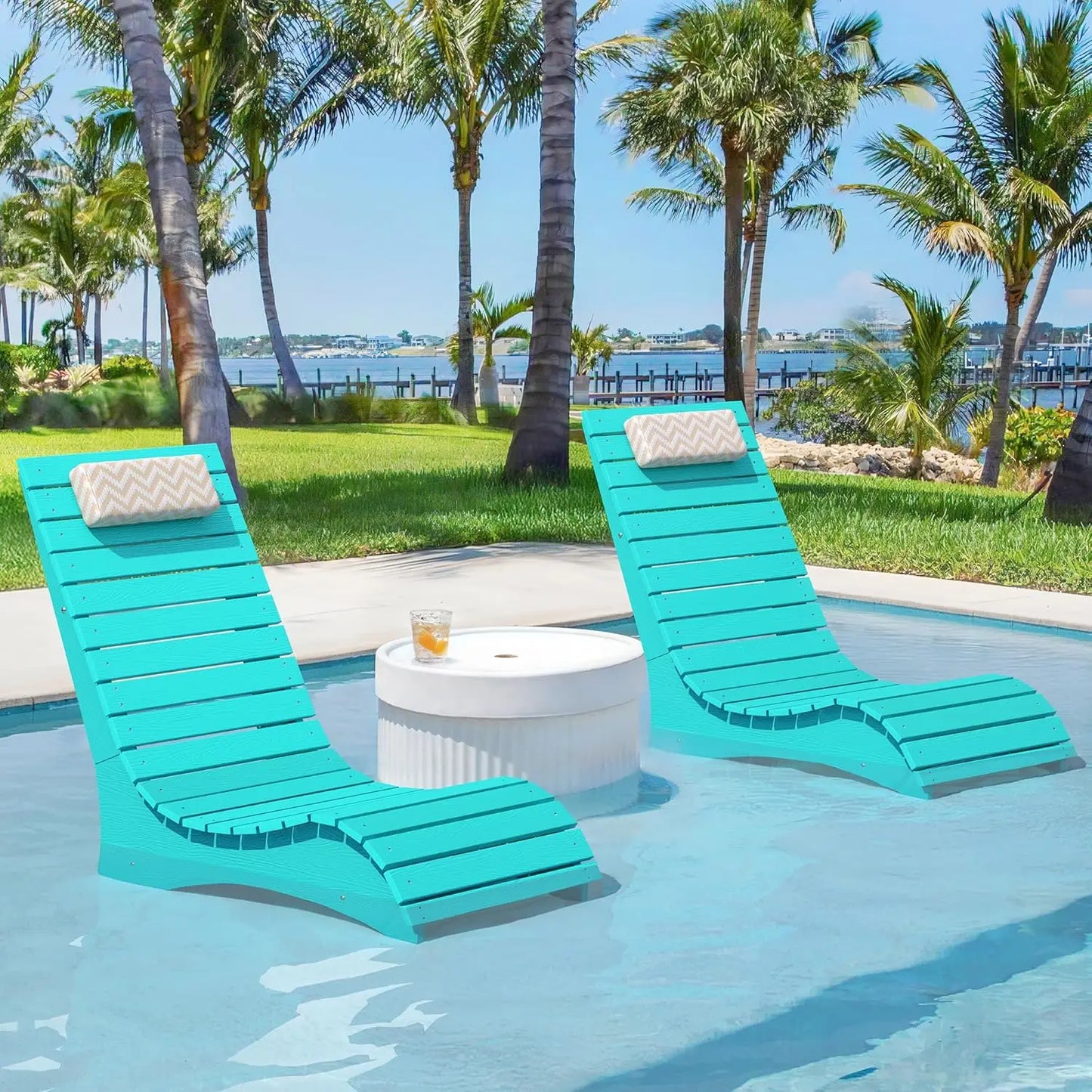Pool Lounge Chairs Set of 2 With Headrest for Poolside