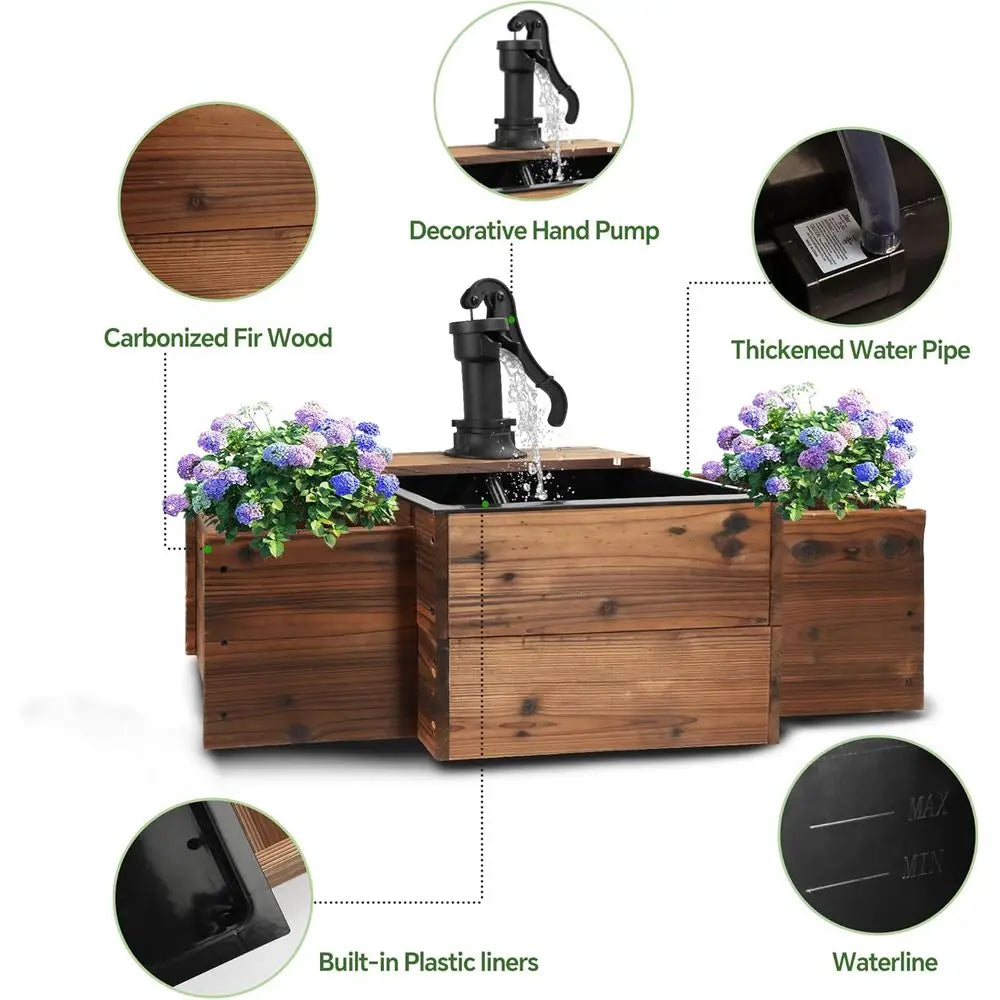Outdoor Water ountain,loor Wooden Recular Pump Old-ashioned ountain with lower Box,Electric Decorative Hand Pump, Outdoor Water