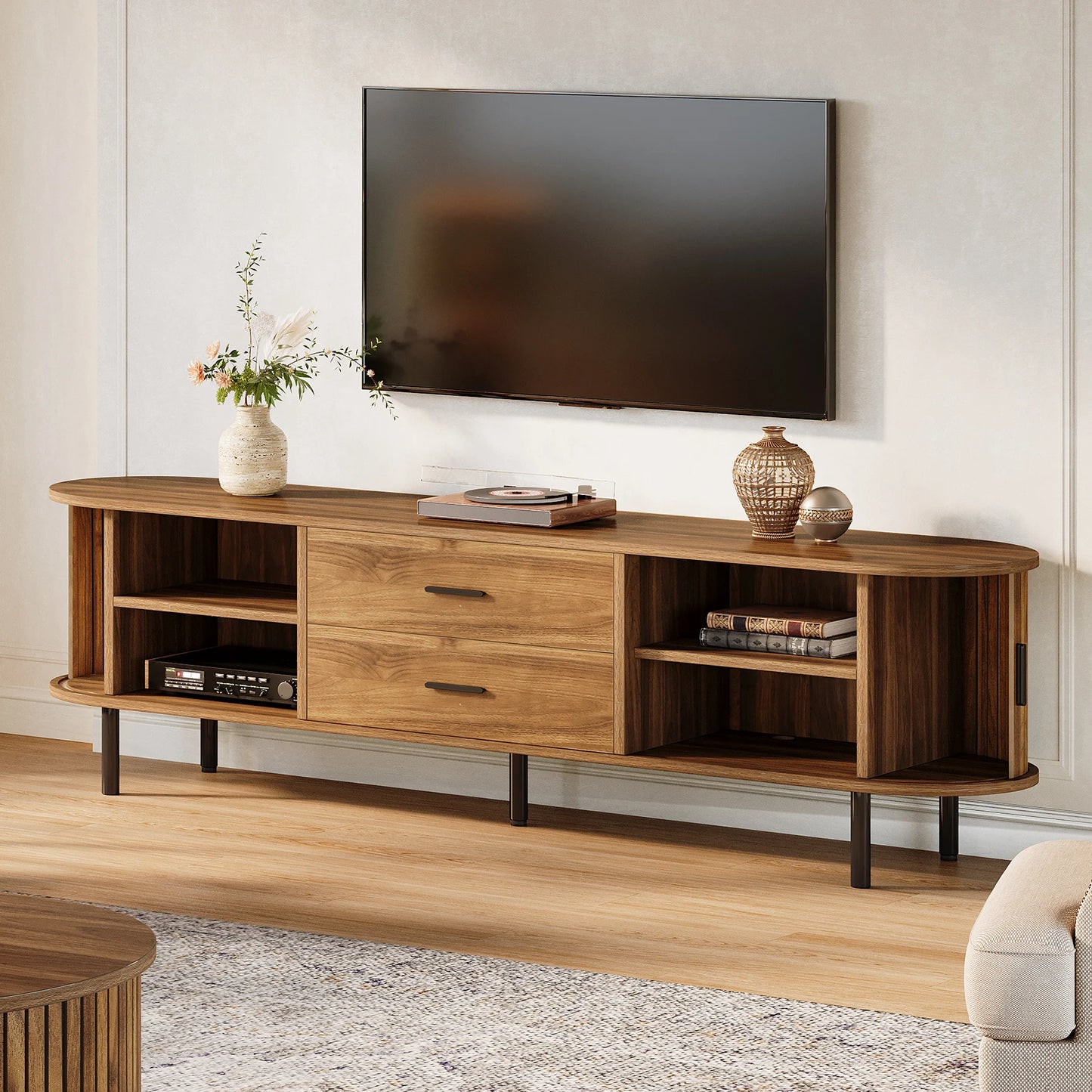Tribesigns Mid Century Modern TV Stand With Sliding Tambour Door