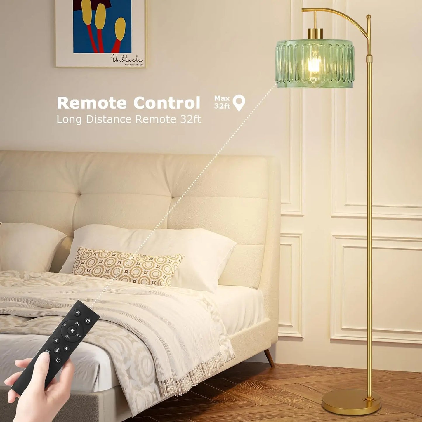 Brass Dimmable Floor Lamp With Remote For Living Room