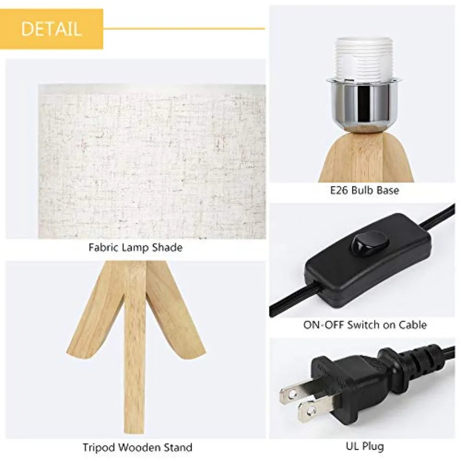 Wooden Tripod Table Lamps Set of 2 with Linen Shade