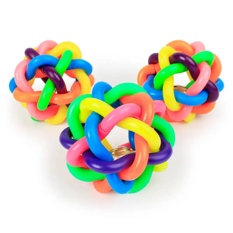 Colorful Bell Woven Dog Chew Toy Bite Resistant Rubber Ball
