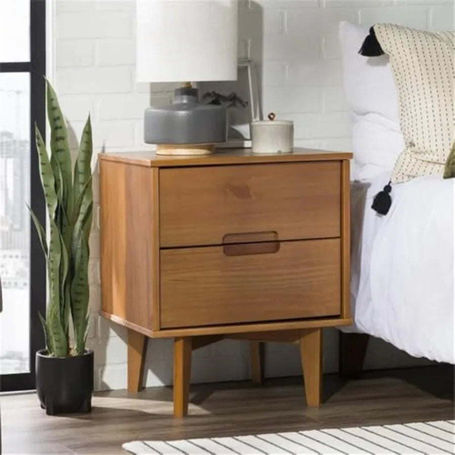 OLOEY Mid Century Modern Wood Nightstand With Grooved Handle Drawers