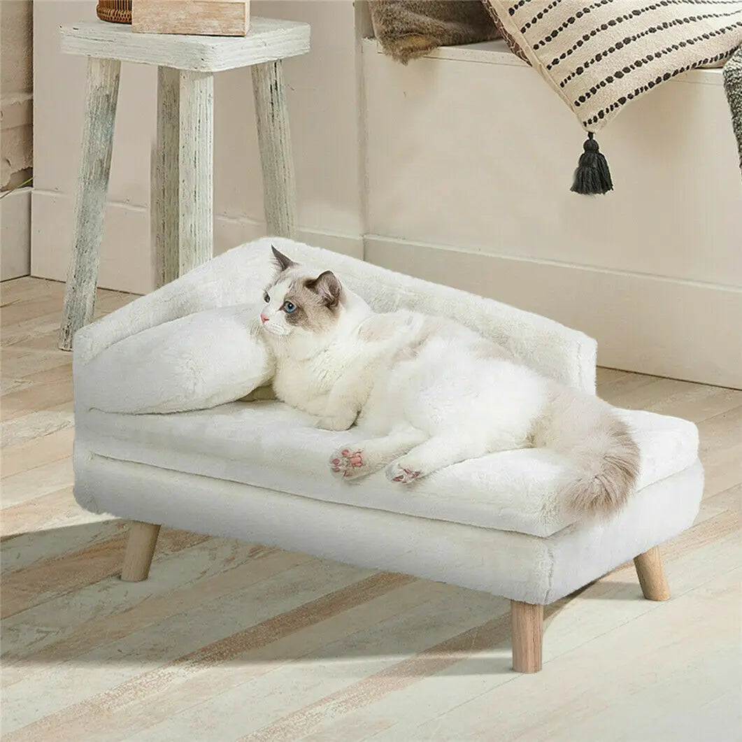 NONECN Elevated Pet Bed With Solid Wood Legs Plush Cushion
