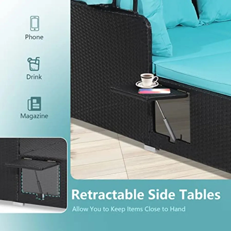 Outdoor Daybed With Retractable Canopy And Cushioned Pillows