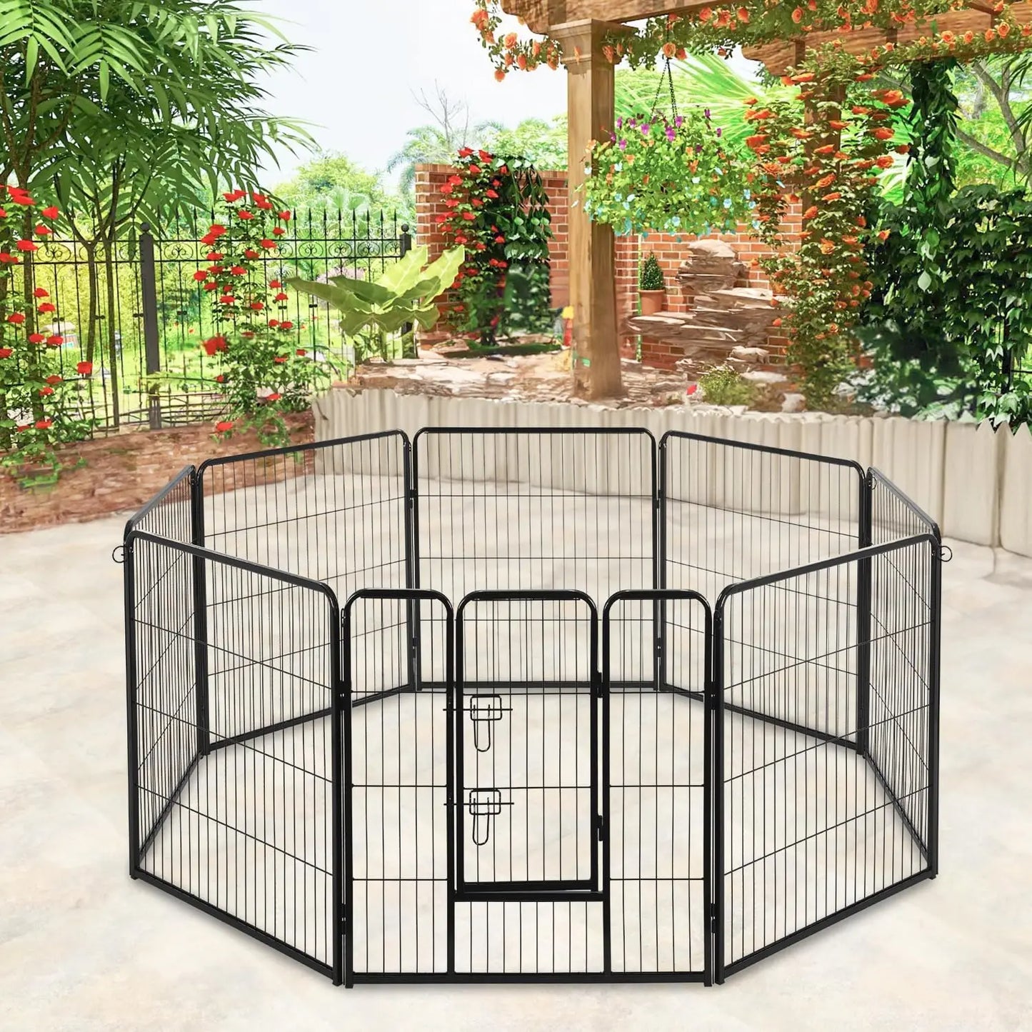 Heavy Duty Dog Playpen With Rust Resistant Removable Metal Panels