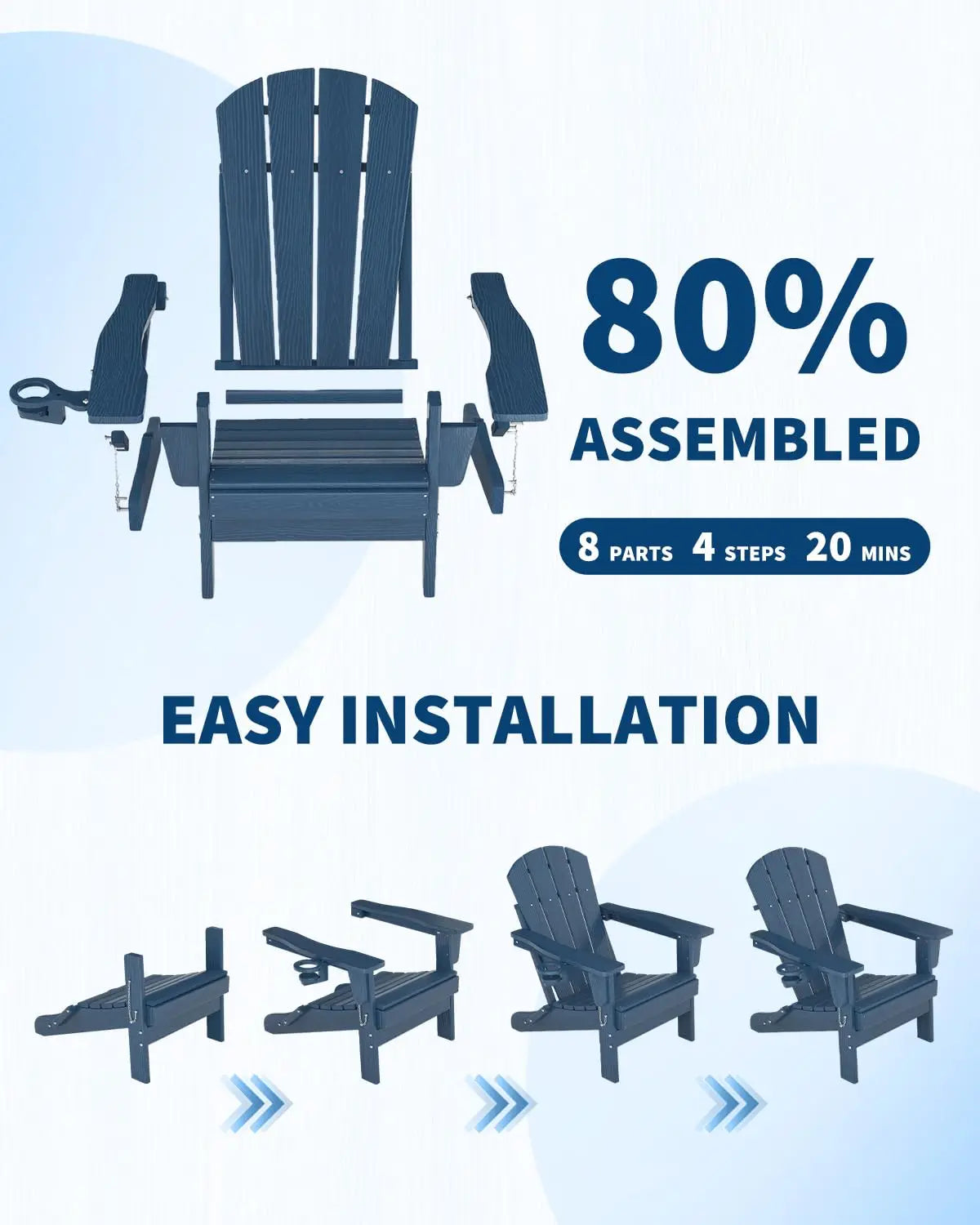 HiMISS Folding Adirondack Chair With Cup Holder All Weather HDPE