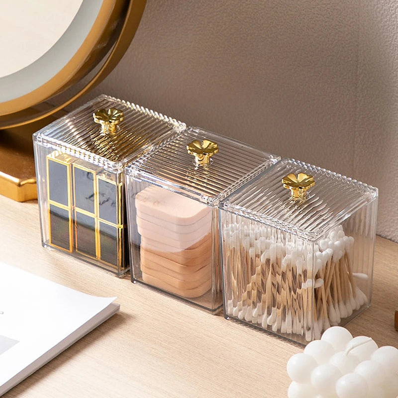 Clear Acrylic Makeup Organizer For Cotton Swabs And Cotton Pads Storage Box