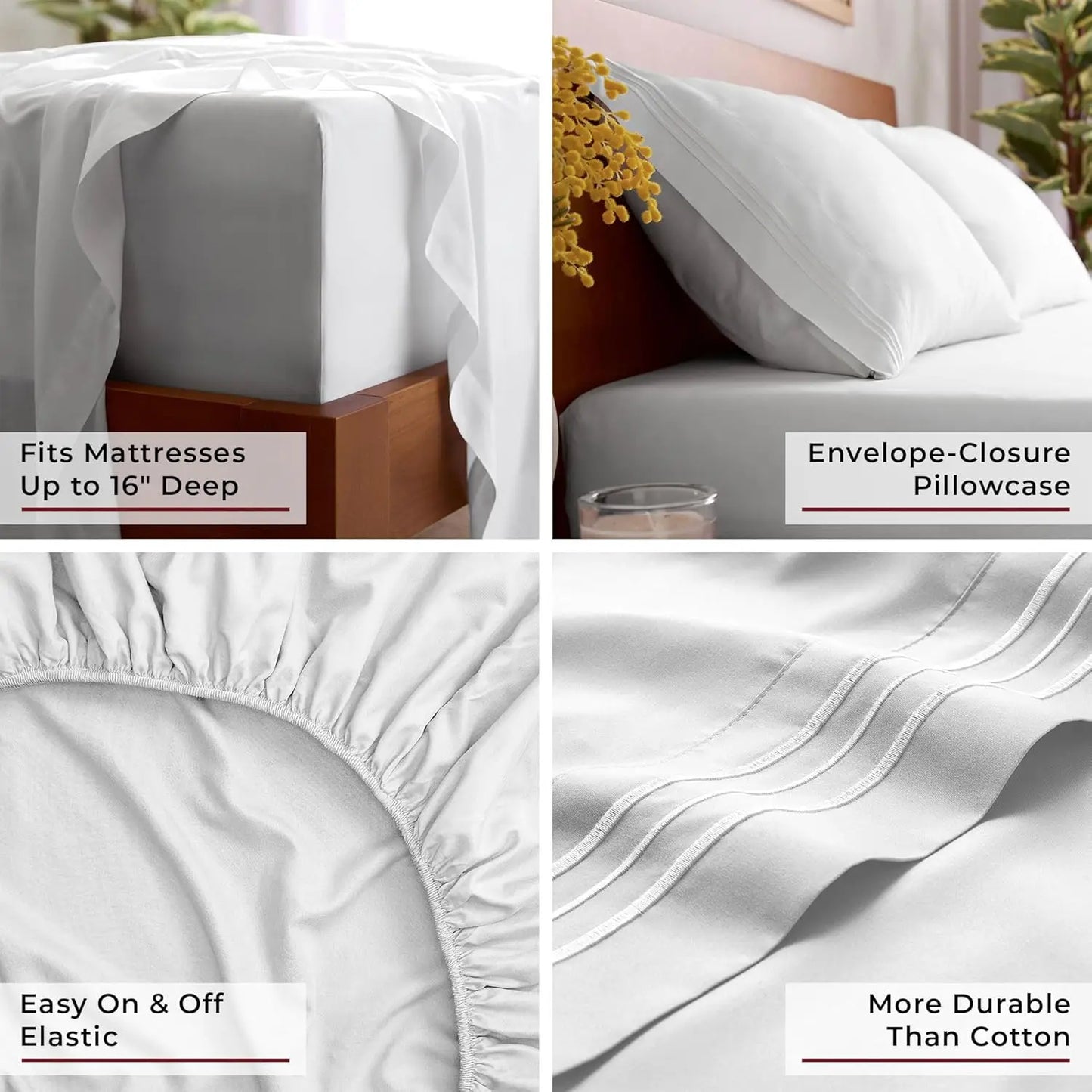Polyester Cotton 4 Piece Sheet Set Luxury Bedding Wrinkle Resistant