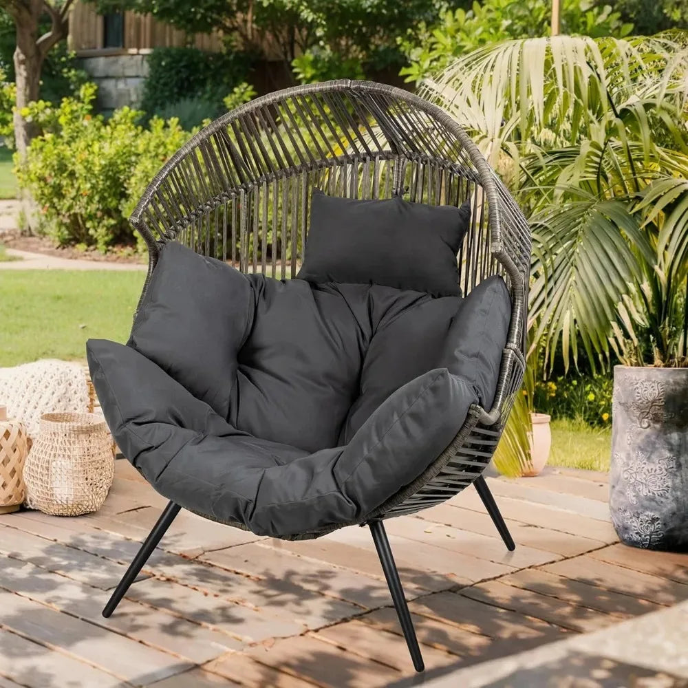 Outdoor Wicker Egg Chair With Cushion For Patio And Balcony