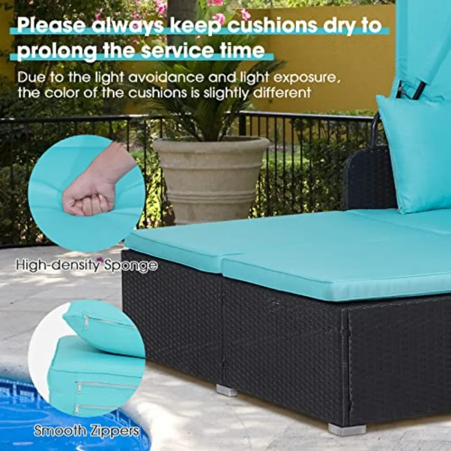Outdoor Daybed With Retractable Canopy And Cushioned Pillows