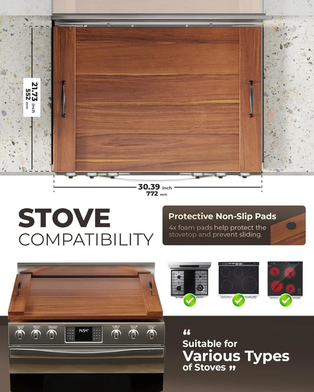 Acacia Wood Noodle Board Stovetop Cover For Gas And Electric