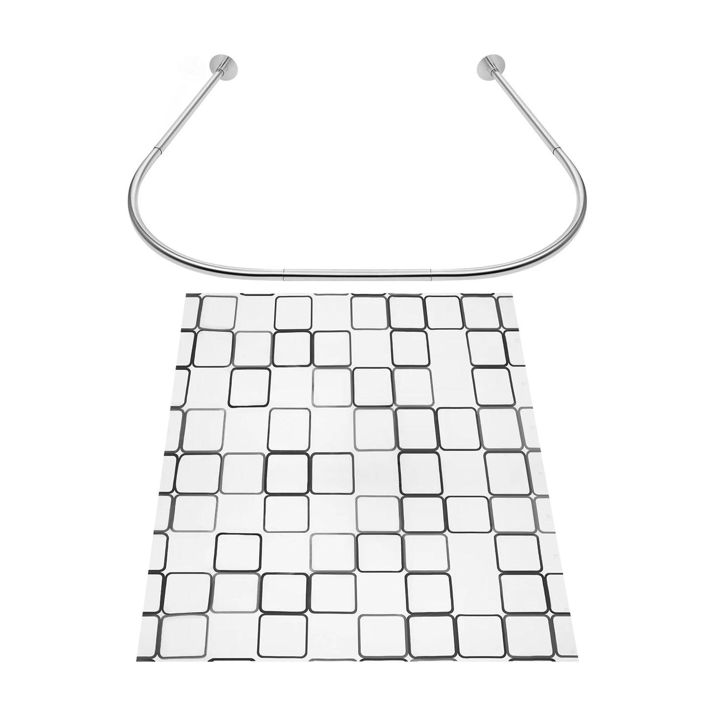 Stainless Steel No-Drill L-Shape Shower Curtain Rod With Curtain