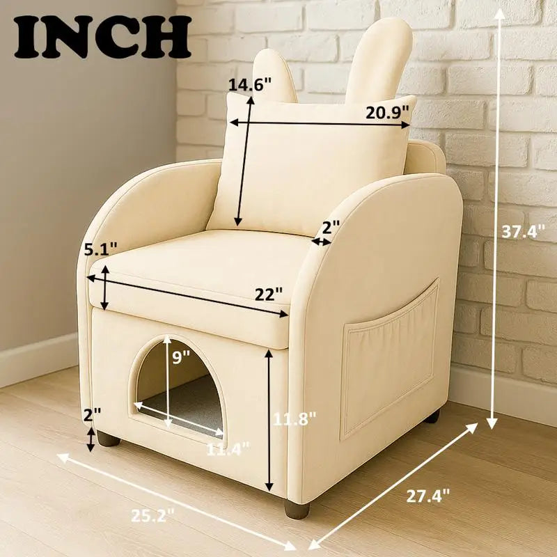Pet-Friendly Bunny Ear Armchair For Dogs And Cats With Hideaway