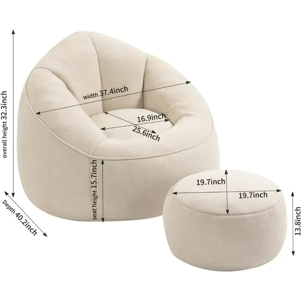 Beanbag Chair and Footstool Foam Couch for Living Rooms