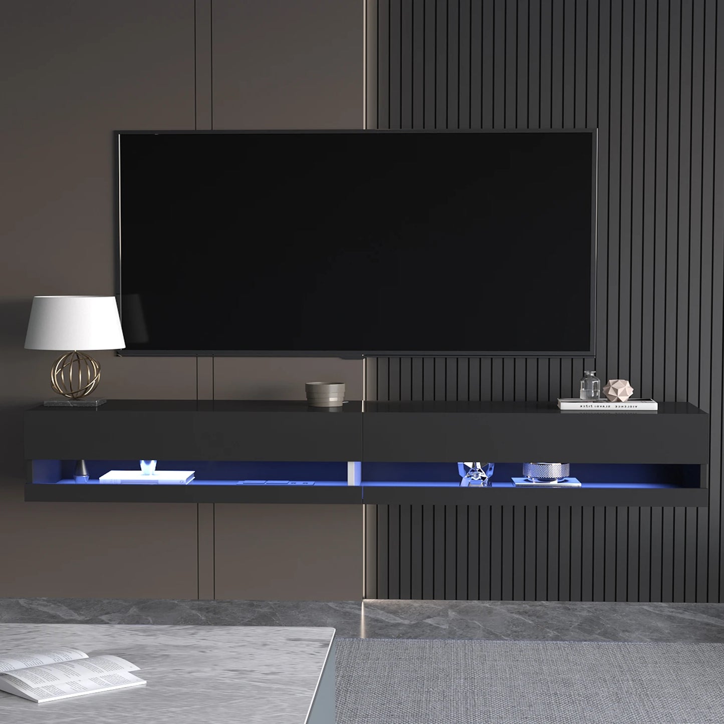 QiaoShiRen Floating TV Stand for Wall Mounted TV