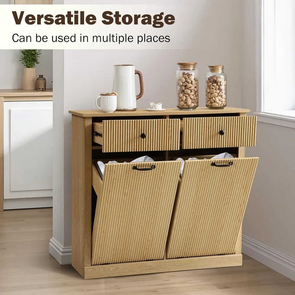 Double Tilt Out Laundry Basket Cabinet With Drawer