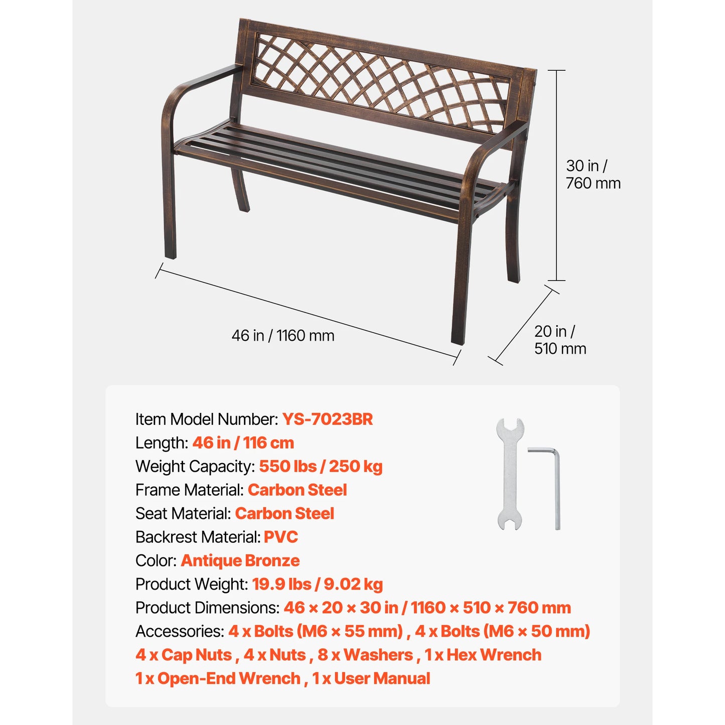 SucceBuy Outdoor Wood and Metal Garden Bench
