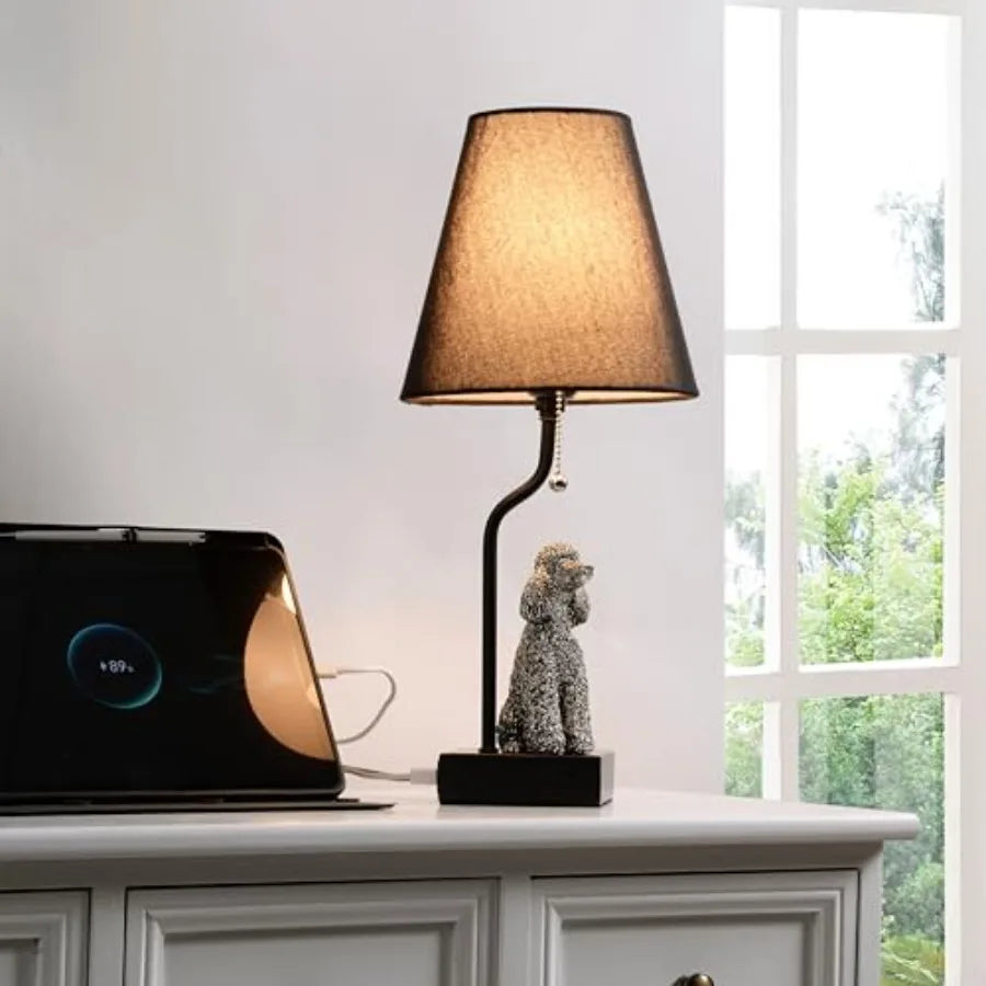 Portable Poodle Table Lamp With USB-C And USB-A Ports