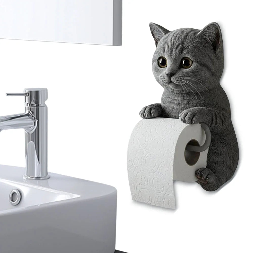 Shunmaii Cat Paper Holder Wall Mount Resin Toilet Roll Rack