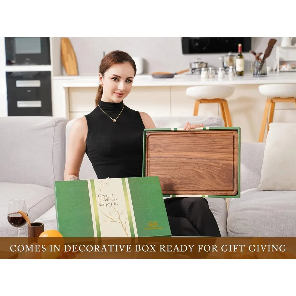 AZRHOM Walnut Wood Cutting Board Deep Juice Groove