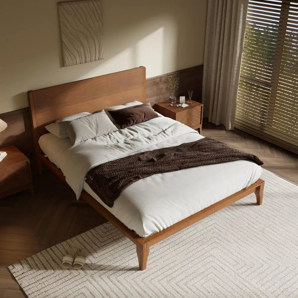 Bamboo Platform Bed Frame Mid Century Modern Slat System