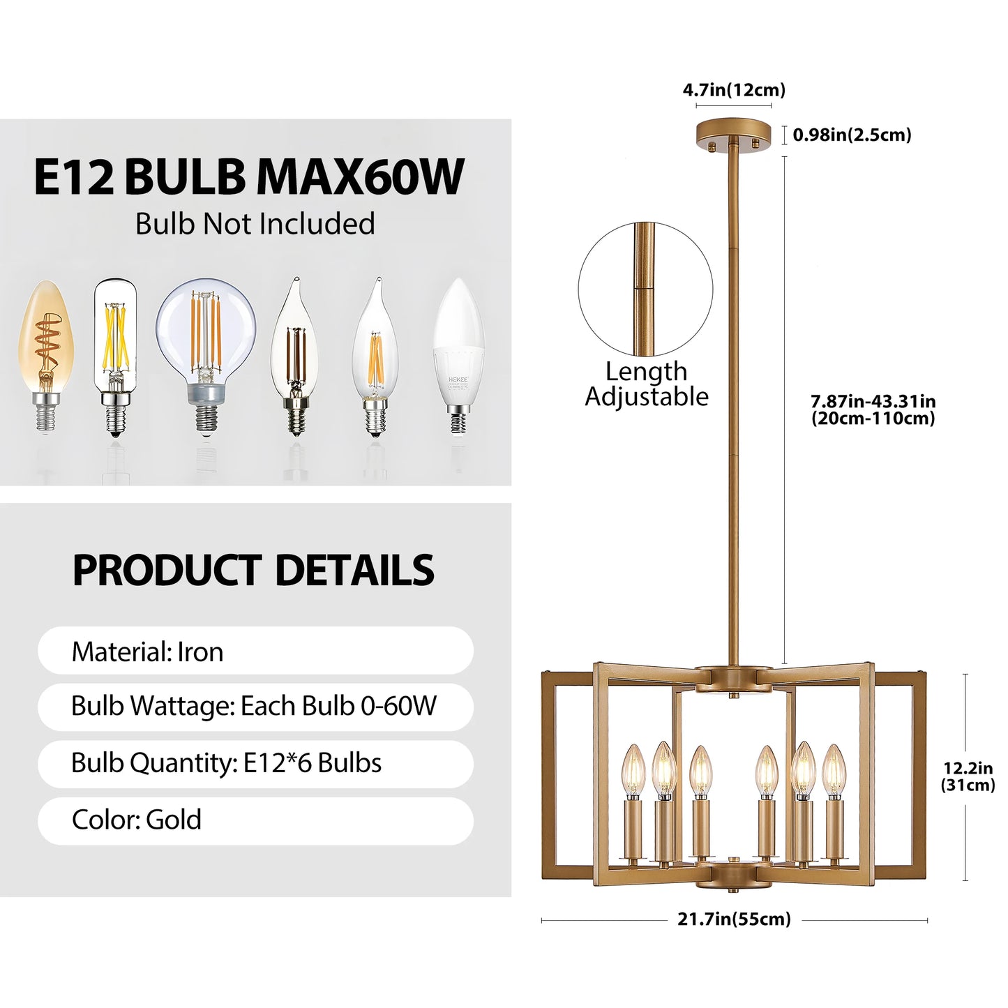 ARLGSITE Geometric Pendant Light Chandelier Industrial Metal Fixture