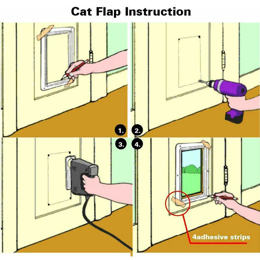 Cat Flap Door With 4 Way Lock ABS Plastic Entryway