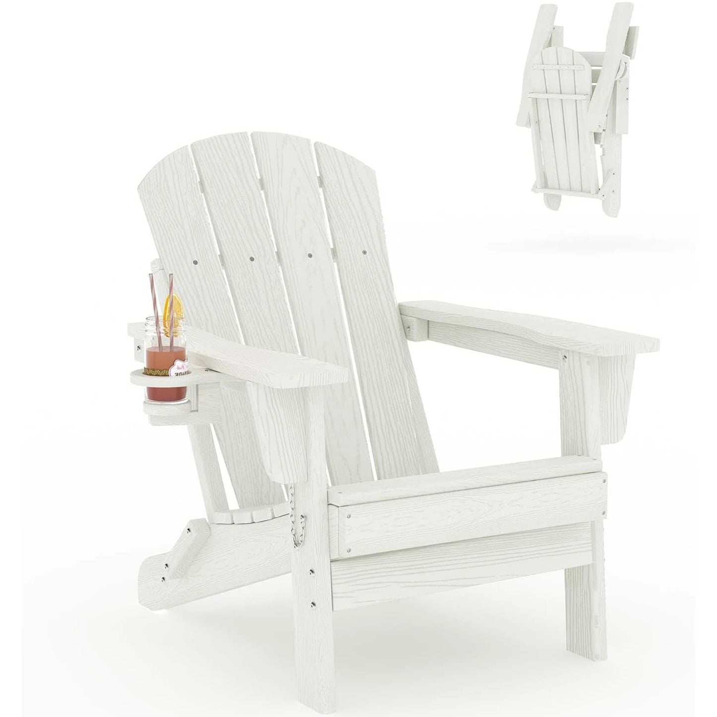 HiMISS Folding Adirondack Chair With Cup Holder All Weather HDPE
